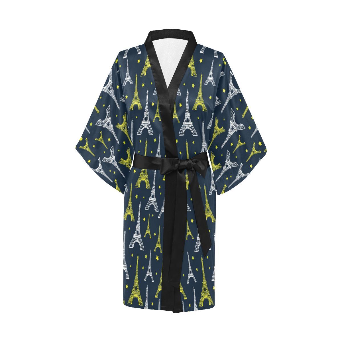Eiffel Tower Star Print Women Short Kimono Robe
