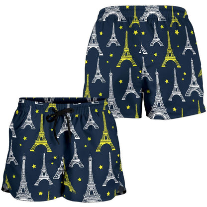 Eiffel Tower Star Print Women Shorts-JTAMIGO.COM