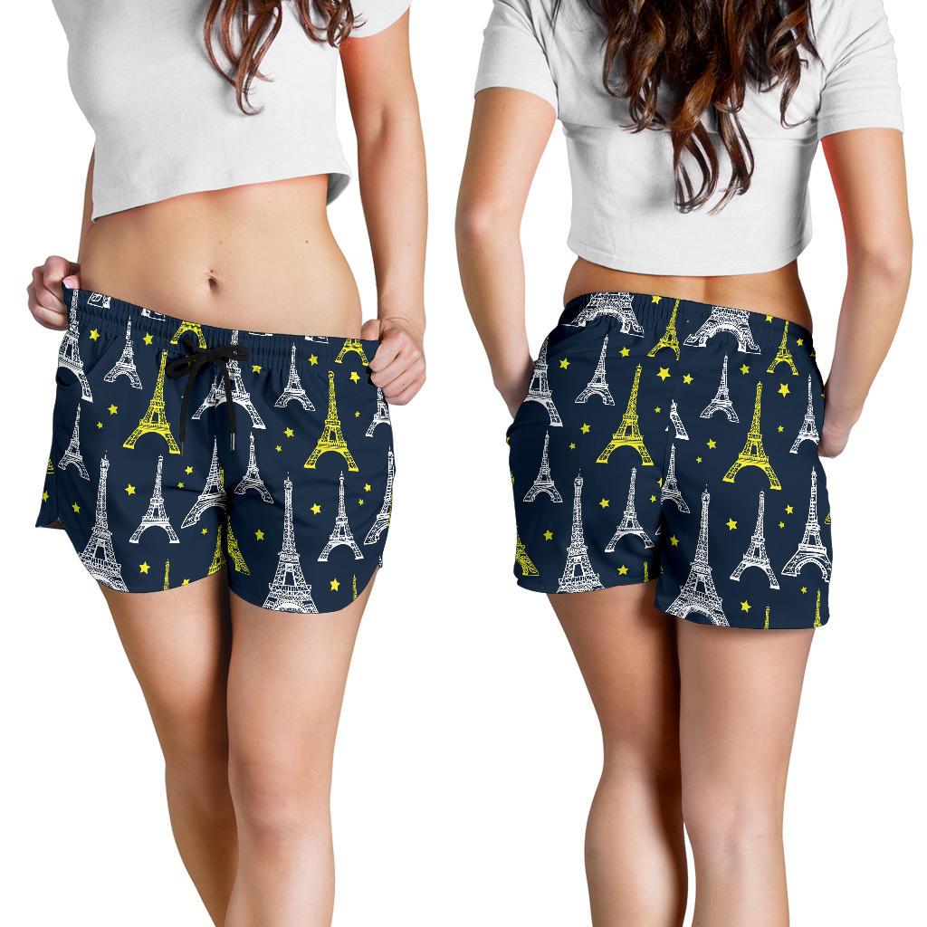 Eiffel Tower Star Print Women Shorts-JTAMIGO.COM