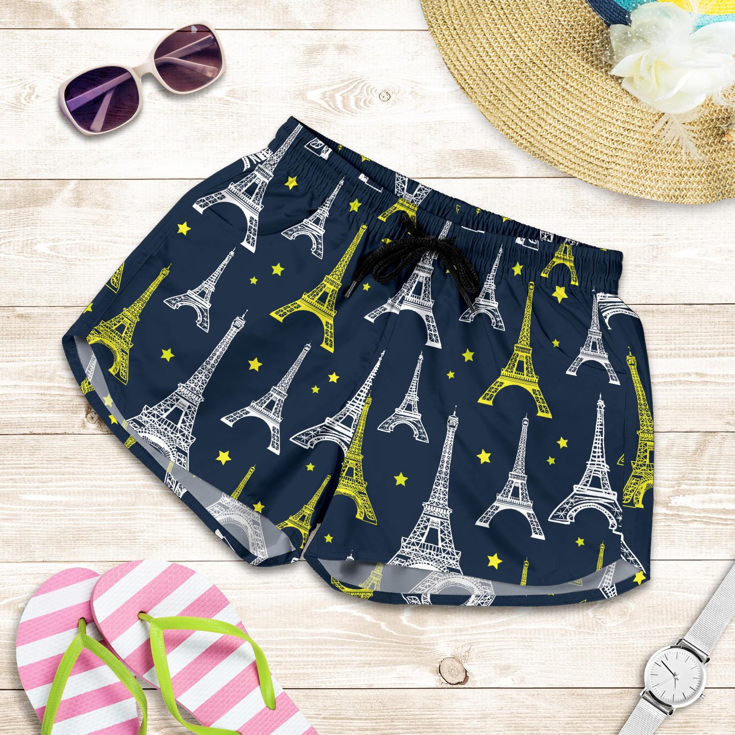 Eiffel Tower Star Print Women Shorts-JTAMIGO.COM