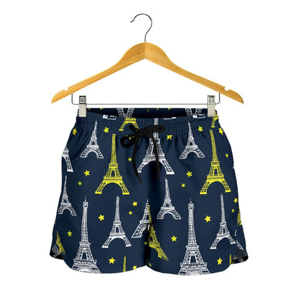 Eiffel Tower Star Print Women Shorts-JTAMIGO.COM