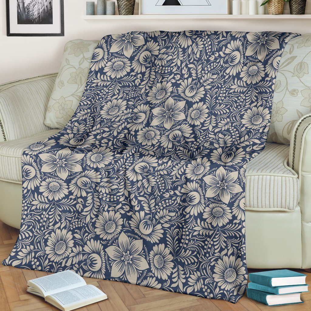 Elegant Floral Print Pattern Fleece Blanket