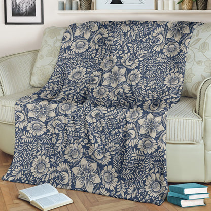 Elegant Floral Print Pattern Fleece Blanket