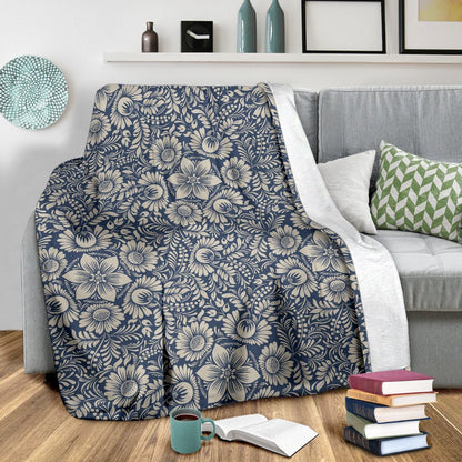 Elegant Floral Print Pattern Fleece Blanket