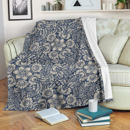 Elegant Floral Print Pattern Fleece Blanket