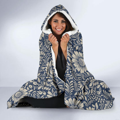 Elegant Floral Print Pattern Hooded Blanket-JTAMIGO.COM