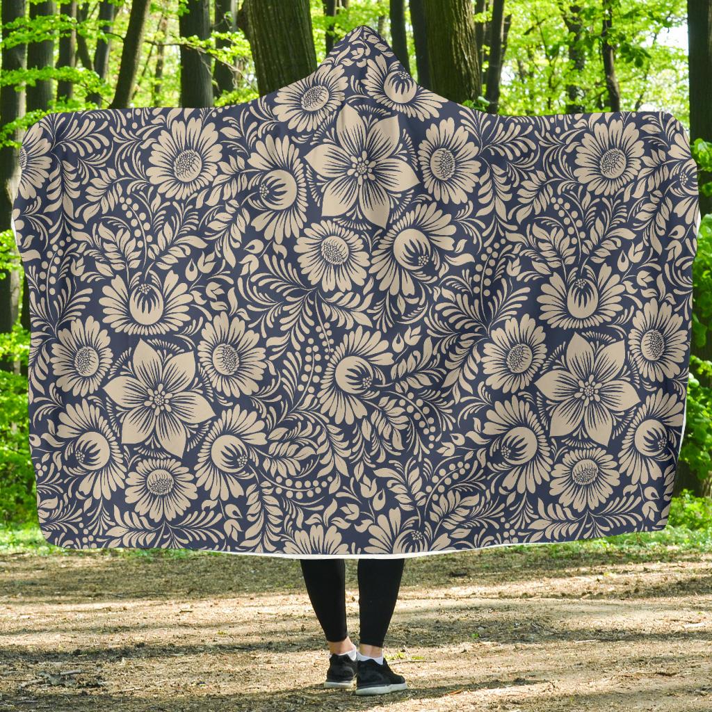 Elegant Floral Print Pattern Hooded Blanket-JTAMIGO.COM
