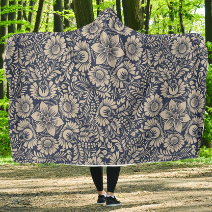 Elegant Floral Print Pattern Hooded Blanket-JTAMIGO.COM