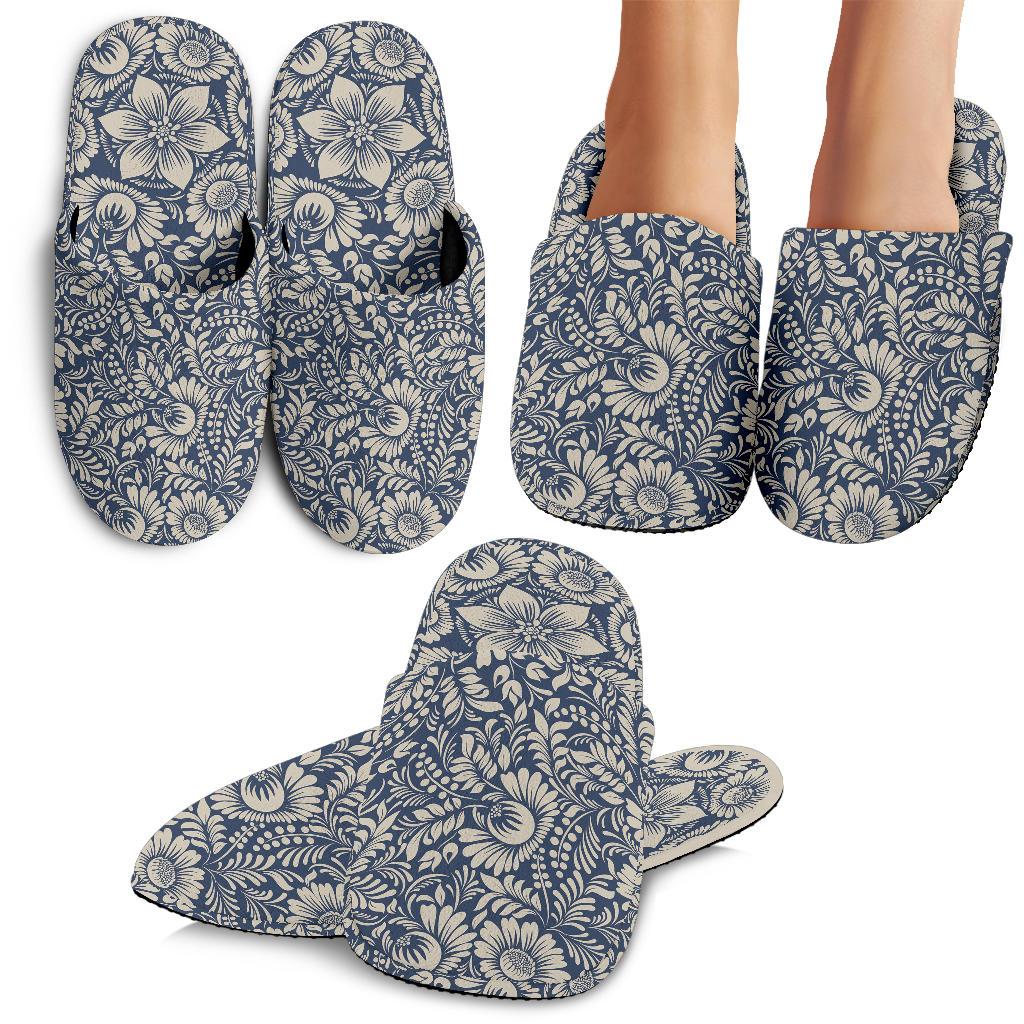 Elegant Floral Print Pattern House Slippers