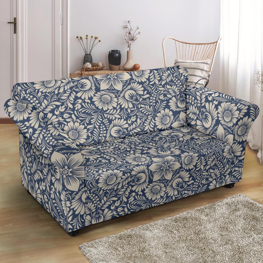 Elegant Floral Print Pattern Loveseat Slipcover-JTAMIGO.COM