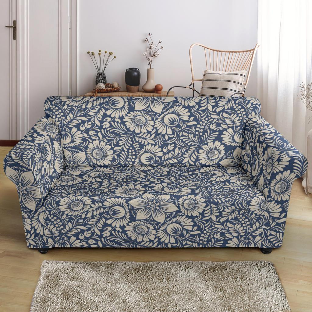 Elegant Floral Print Pattern Loveseat Slipcover-JTAMIGO.COM