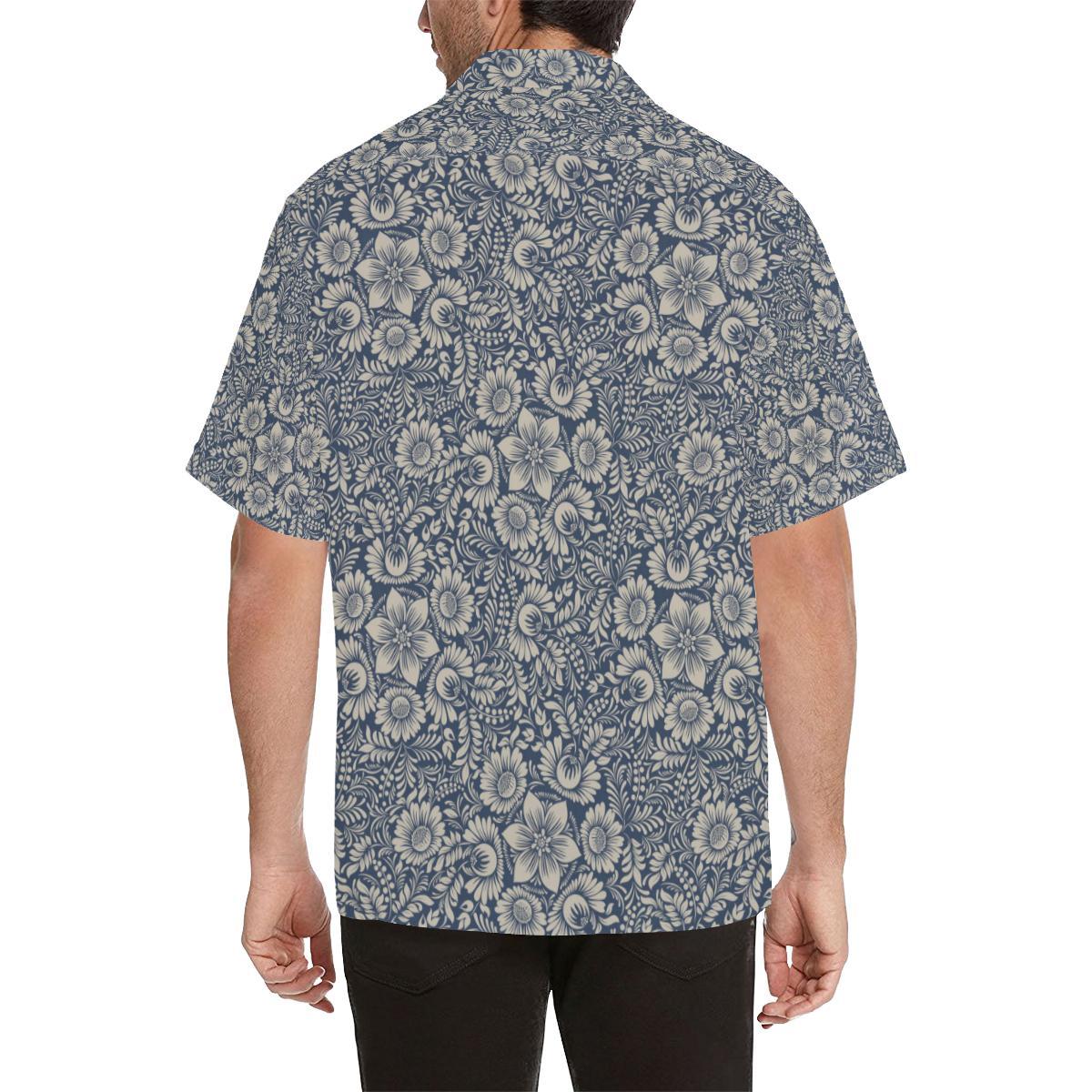 Elegant Floral Print Pattern Men Aloha Hawaiian Shirt