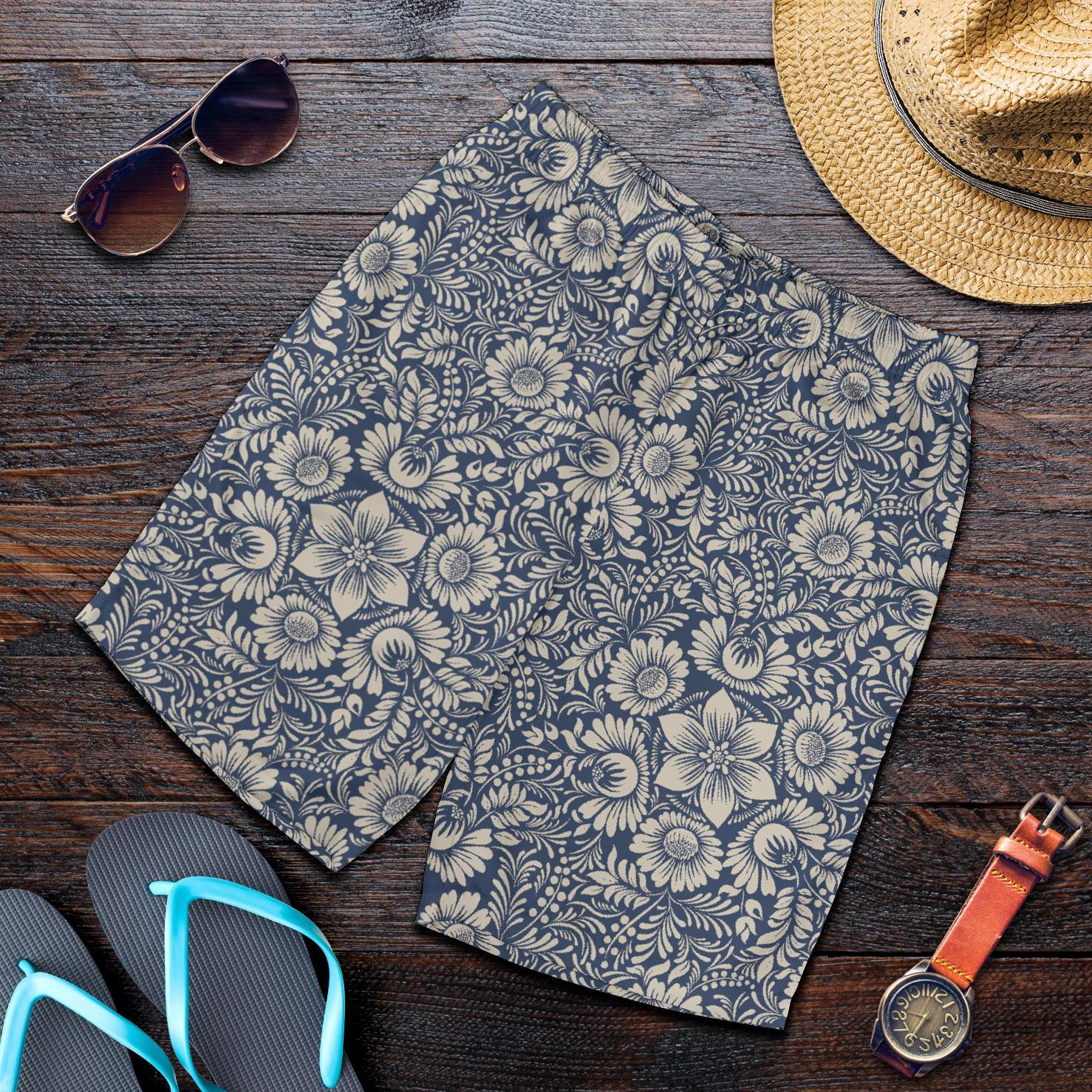 Elegant Floral Print Pattern Mens Shorts-JTAMIGO.COM