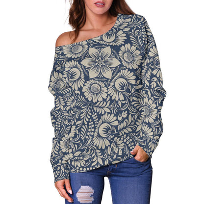 Elegant Floral Print Pattern Off Shoulder Sweatshirt