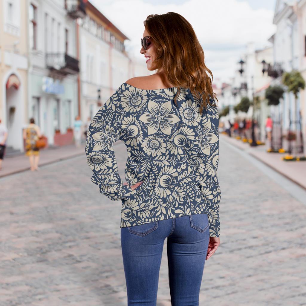 Elegant Floral Print Pattern Off Shoulder Sweatshirt