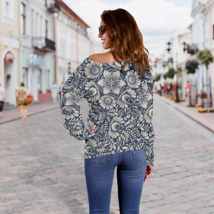 Elegant Floral Print Pattern Off Shoulder Sweatshirt