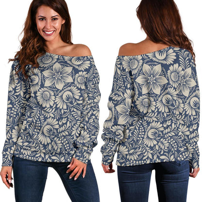 Elegant Floral Print Pattern Off Shoulder Sweatshirt
