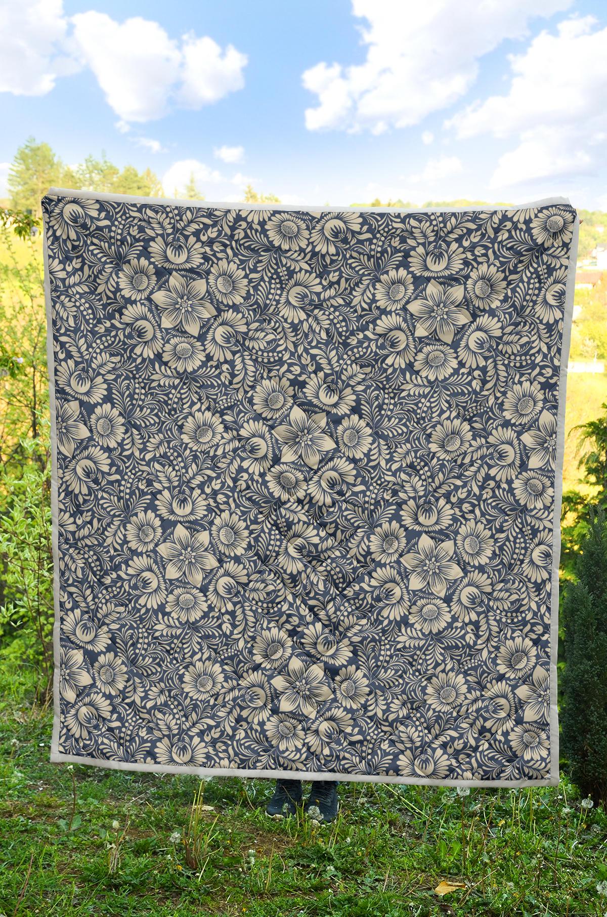 Elegant Floral Print Pattern Premium Quilt-JTAMIGO.COM