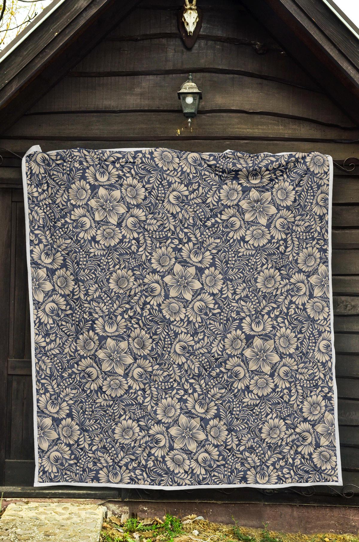 Elegant Floral Print Pattern Premium Quilt-JTAMIGO.COM