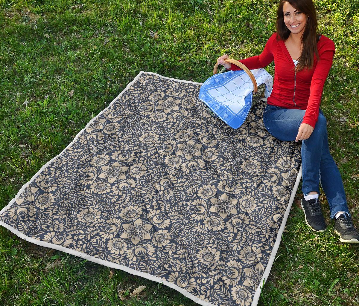 Elegant Floral Print Pattern Premium Quilt-JTAMIGO.COM