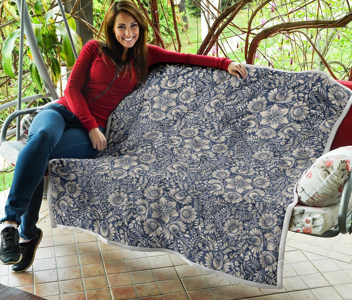 Elegant Floral Print Pattern Premium Quilt-JTAMIGO.COM