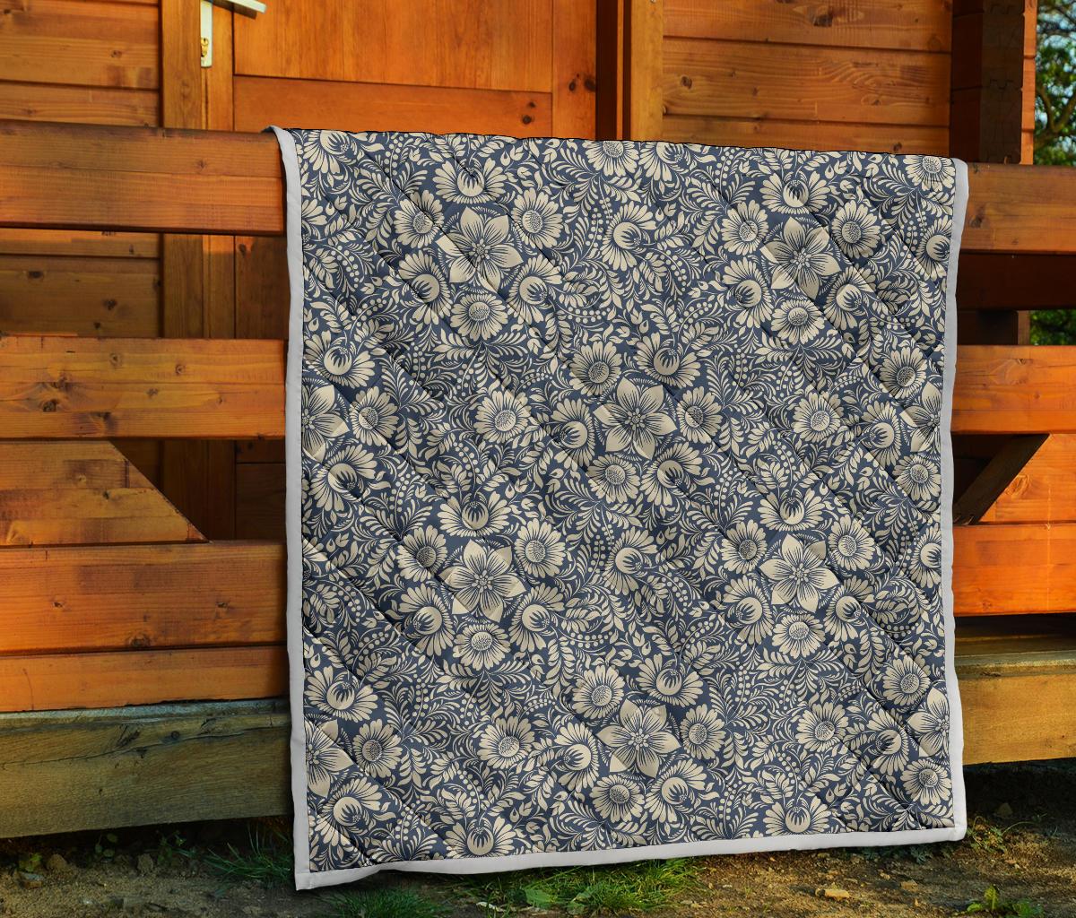 Elegant Floral Print Pattern Premium Quilt-JTAMIGO.COM