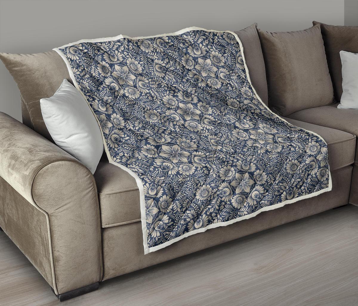 Elegant Floral Print Pattern Premium Quilt-JTAMIGO.COM