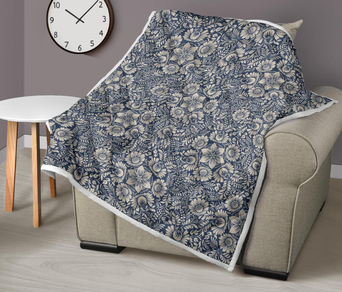 Elegant Floral Print Pattern Premium Quilt-JTAMIGO.COM