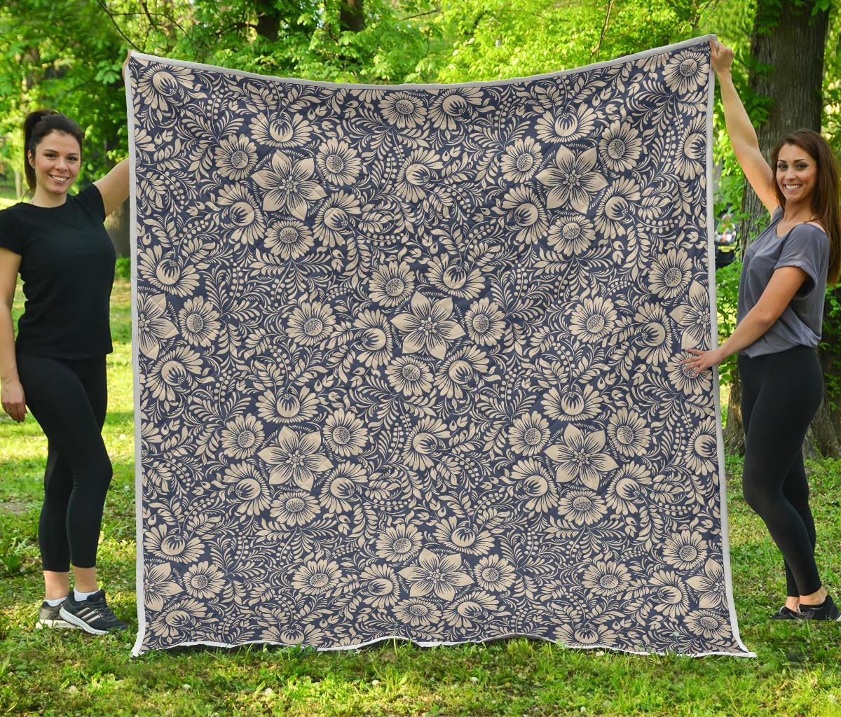 Elegant Floral Print Pattern Premium Quilt-JTAMIGO.COM