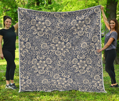 Elegant Floral Print Pattern Premium Quilt-JTAMIGO.COM