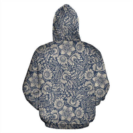 Elegant Floral Print Pattern Pullover Hoodie