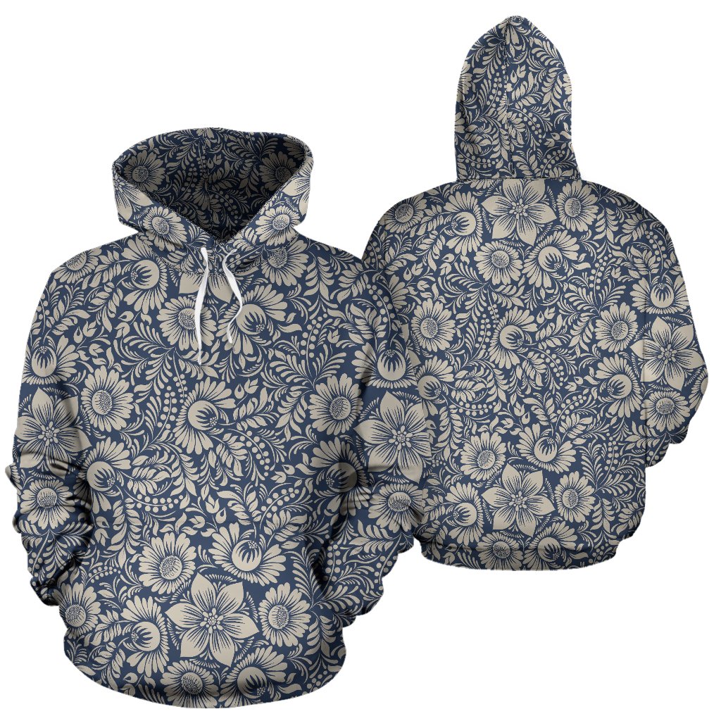 Elegant Floral Print Pattern Pullover Hoodie
