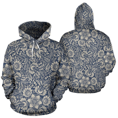 Elegant Floral Print Pattern Pullover Hoodie