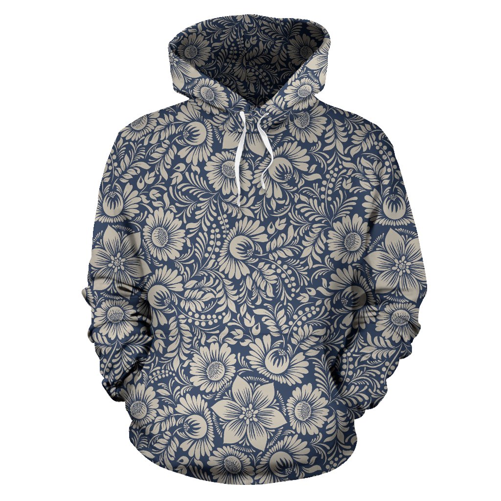 Elegant Floral Print Pattern Pullover Hoodie