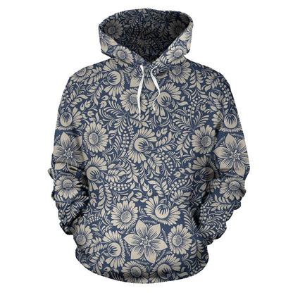 Elegant Floral Print Pattern Pullover Hoodie