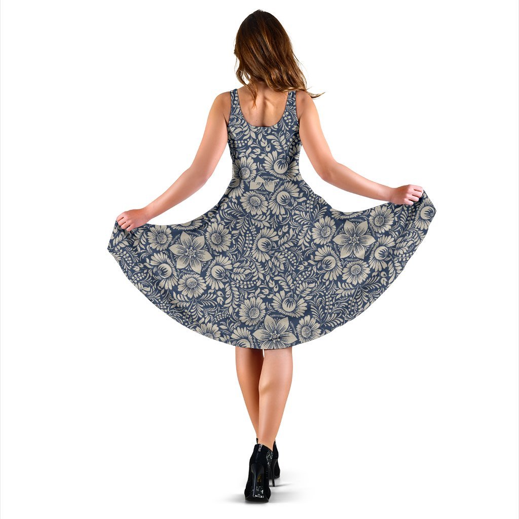 Elegant Floral Print Pattern Sleeveless Dress