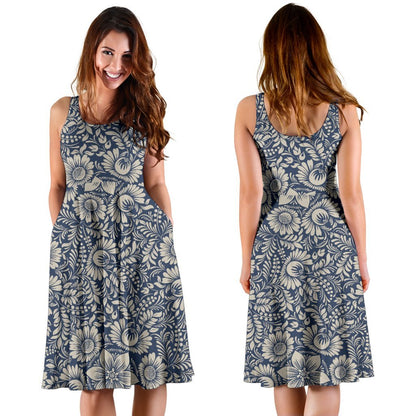 Elegant Floral Print Pattern Sleeveless Dress