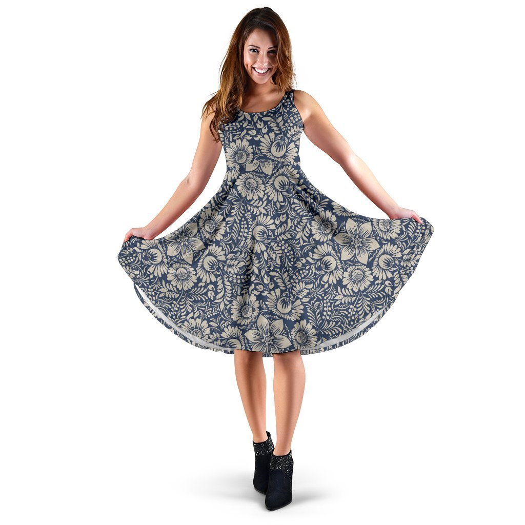 Elegant Floral Print Pattern Sleeveless Dress
