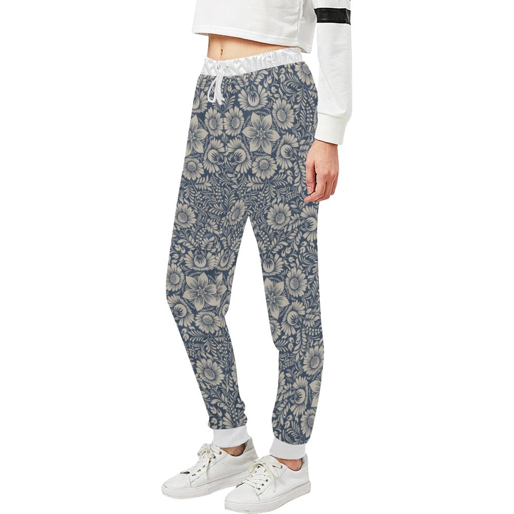 Elegant Floral Print Pattern Unisex Casual Sweatpants (Model L11)-JTAMIGO.COM