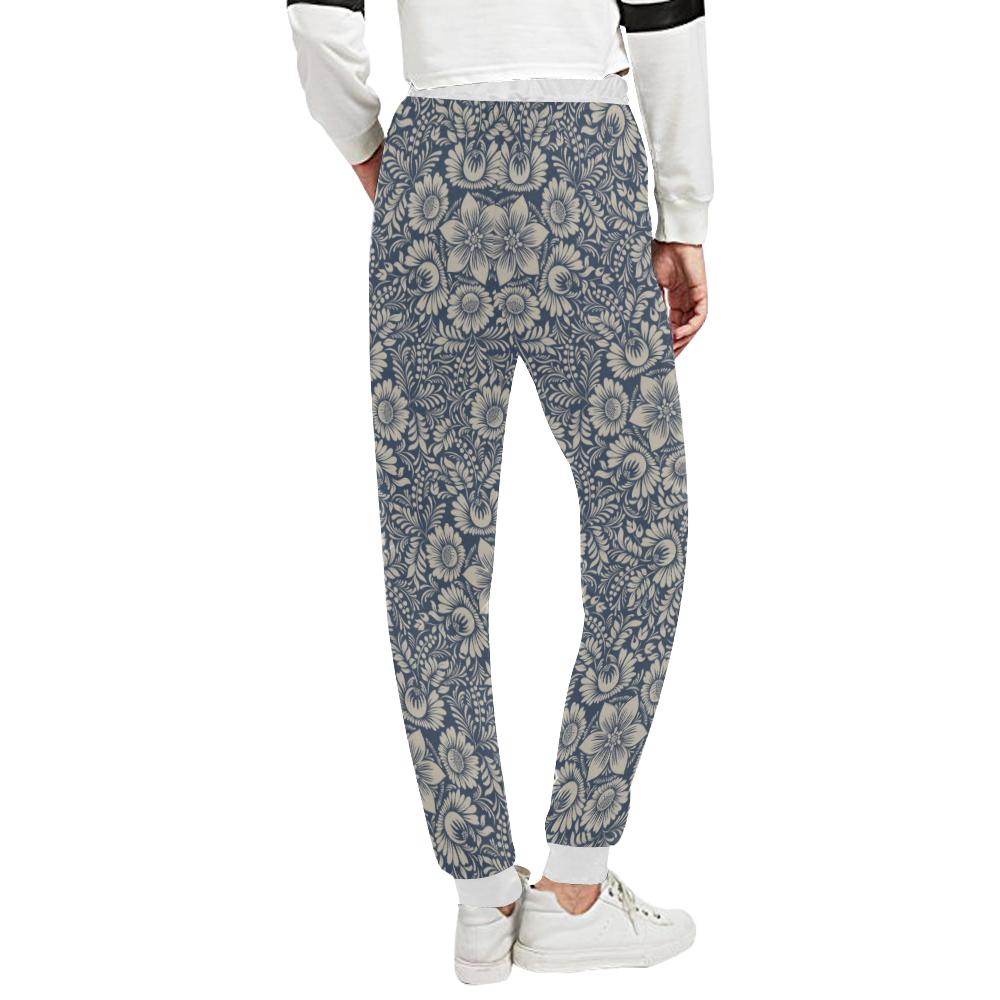 Elegant Floral Print Pattern Unisex Casual Sweatpants (Model L11)-JTAMIGO.COM