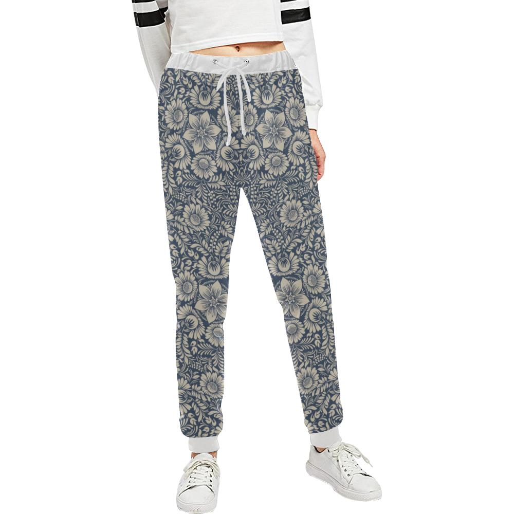 Elegant Floral Print Pattern Unisex Casual Sweatpants (Model L11)-JTAMIGO.COM