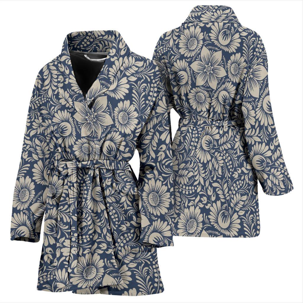 Elegant Floral Print Pattern Women Bath Robe-JTAMIGO.COM