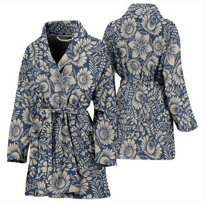 Elegant Floral Print Pattern Women Bath Robe-JTAMIGO.COM