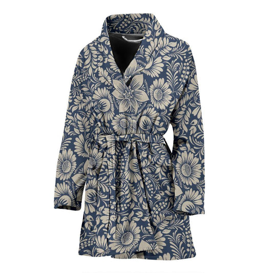 Elegant Floral Print Pattern Women Bath Robe-JTAMIGO.COM