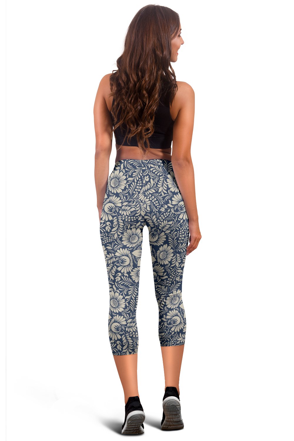 Elegant Floral Print Pattern Women Capris