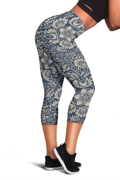 Elegant Floral Print Pattern Women Capris