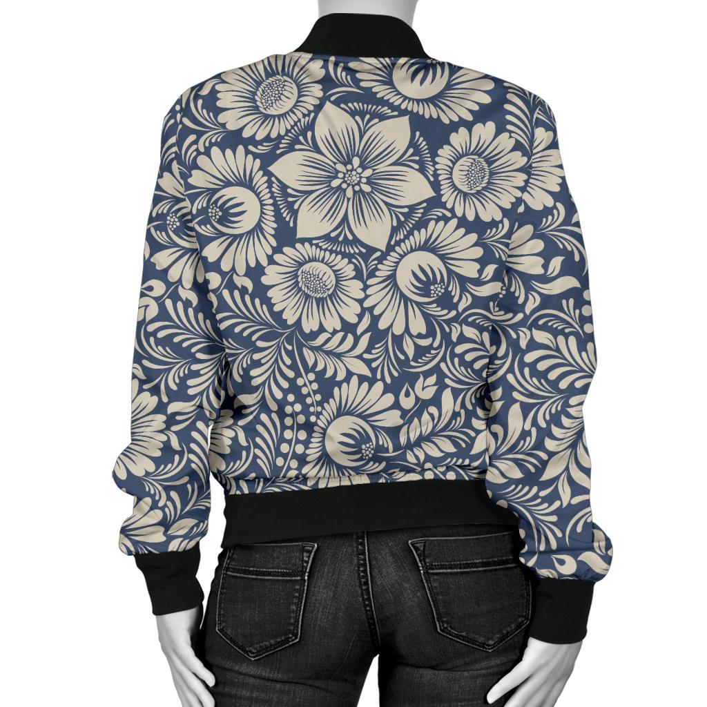 Elegant Floral Print Pattern Women Casual Bomber Jacket