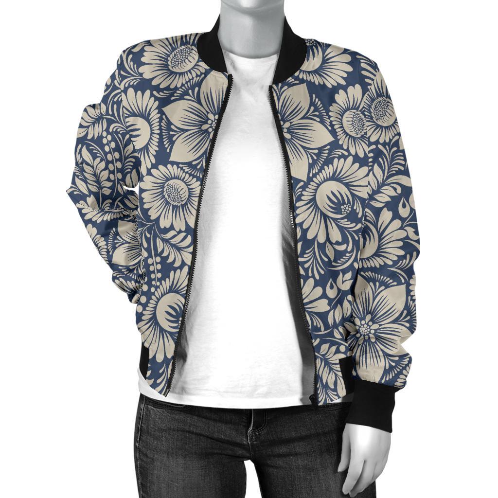 Elegant Floral Print Pattern Women Casual Bomber Jacket