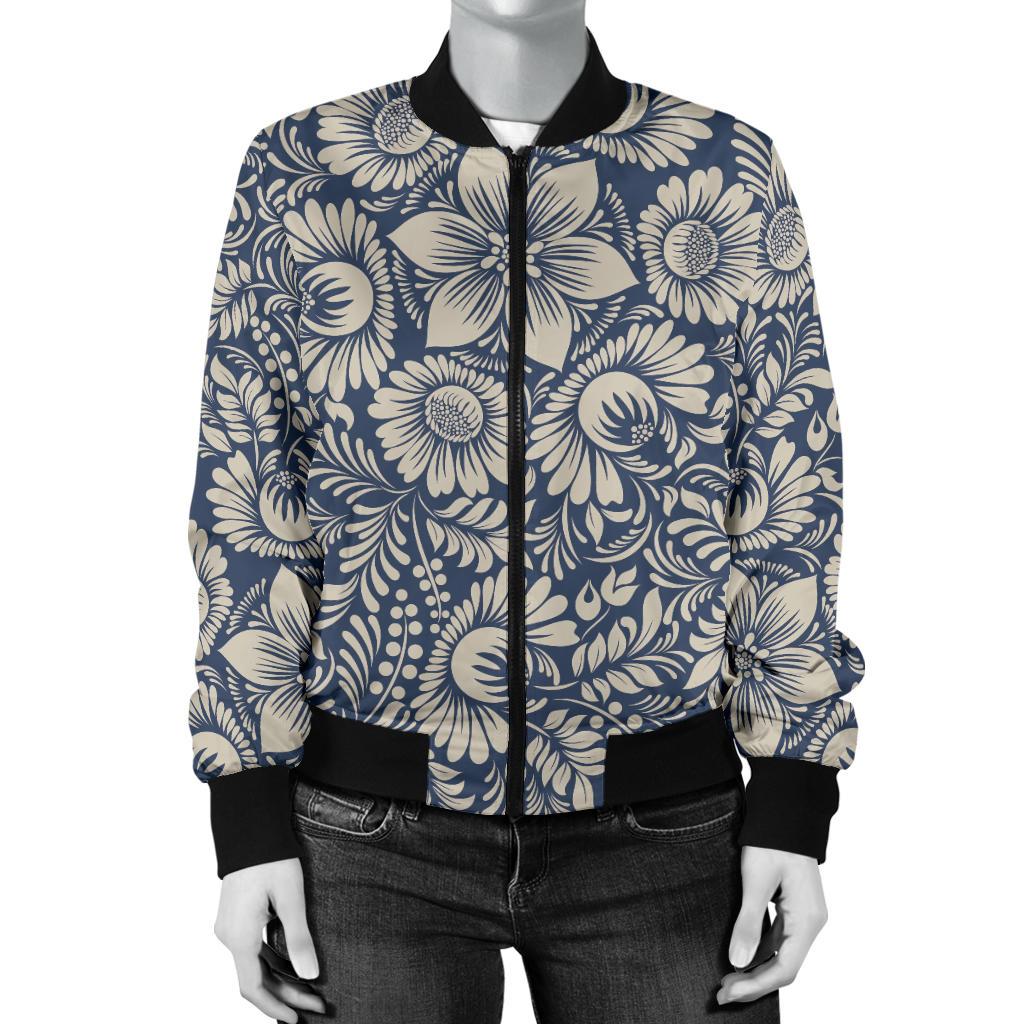 Elegant Floral Print Pattern Women Casual Bomber Jacket