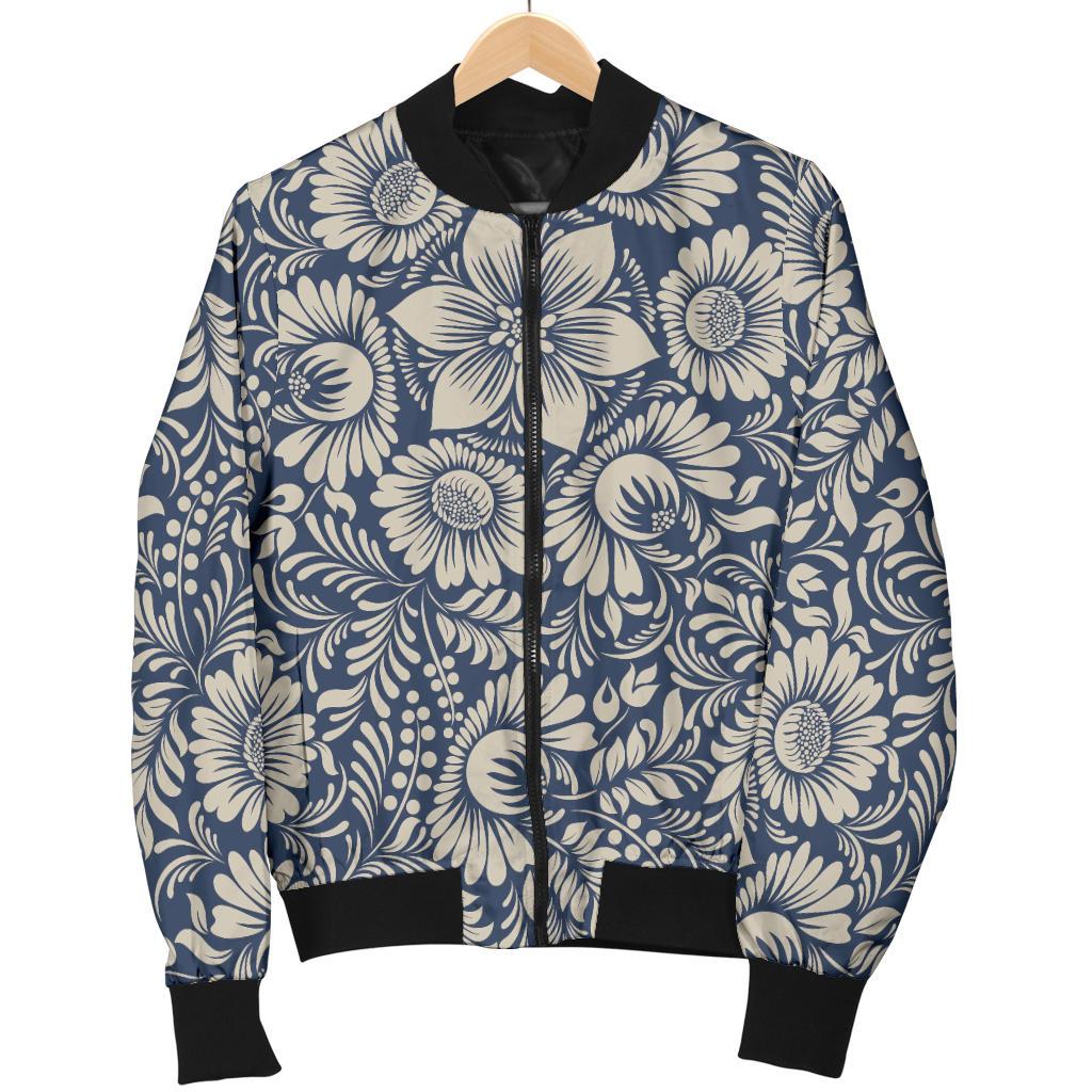 Elegant Floral Print Pattern Women Casual Bomber Jacket
